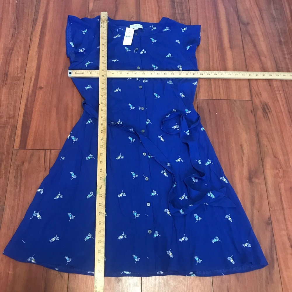 LOFT Royal Blue Floral Button-Front Tie-Waist Dress size 6 - Picture 3 of 16
